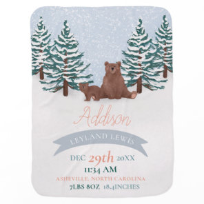 Cute Winter Forest Bear Birth Stats & Name Baby Blanket