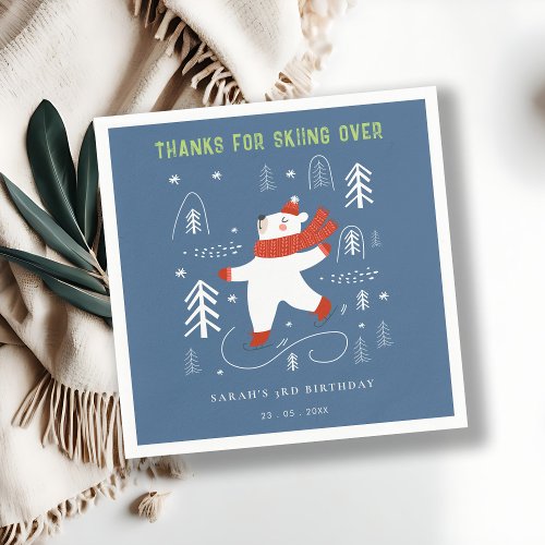 Cute Winter Forest Bear Ski Any Age Kids Napkins