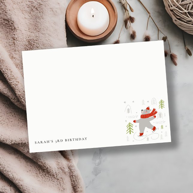 Cute Winter Forest Bear Ski Any Age Kids Note Card (Creator Uploaded)