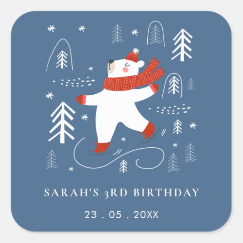 Cute Winter Forest Bear Ski Any Age Kids Square Sticker