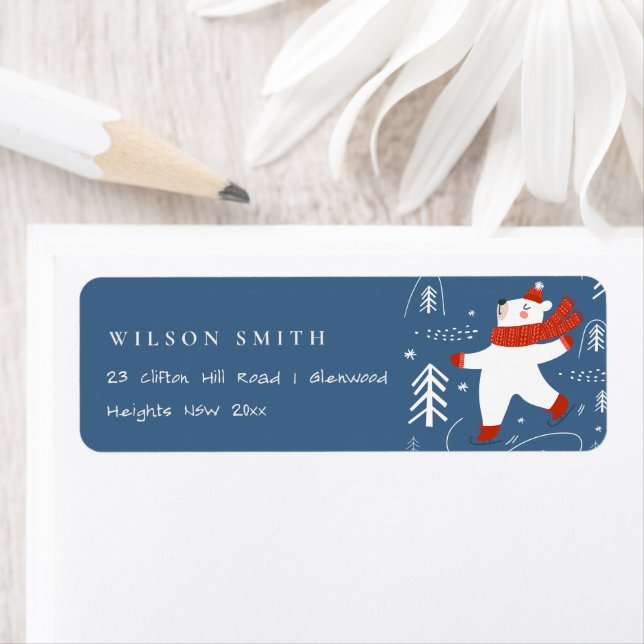 Cute Winter Forest Bear Ski Kids Address Label (Insitu)