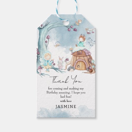 Cute Winter Forest Fairy Birthday Thank You Favor Gift Tags