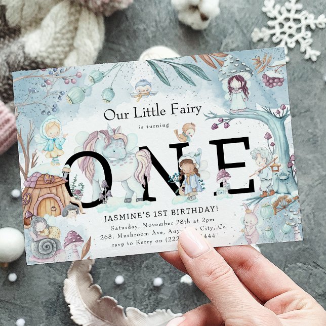 Cute Winter Forest Fairy Christmas 1st Birthday In Invitation (Creator Uploaded)