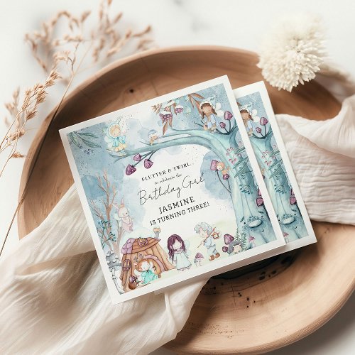 Cute Winter Forest Fairy Christmas Girl Birthday Napkins