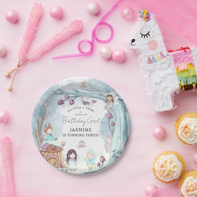 Cute Winter Forest Fairy Christmas Girl Birthday Paper Plates (Party)