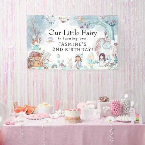 Cute Winter Forest Fairy Christmas Girls Birthday Banner