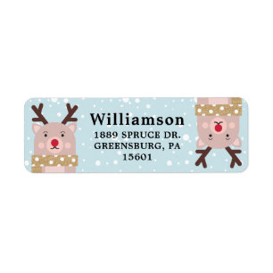 Cute Winter Forest Reindeer Character Illustration Label