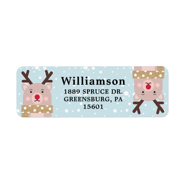 Cute Winter Forest Reindeer Character Illustration Label (Front)