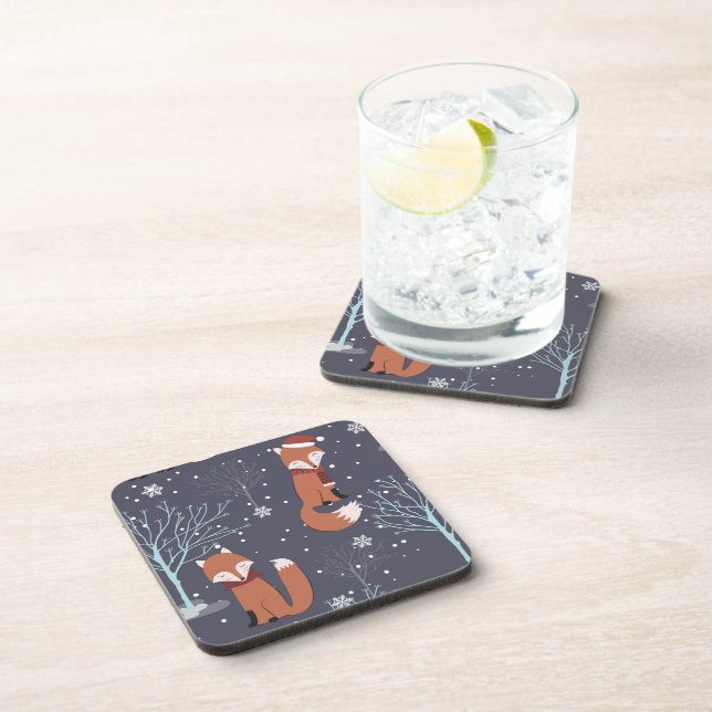 Cute Winter Fox Beverage Coaster (Right Side)