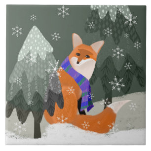 Cute Winter Fox Ceramic Kitchen Tile