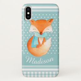 Cute winter fox grey aqua iPhone x case