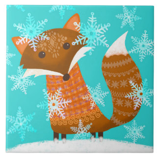 Cute Winter Fox in Snow Ceramic Kitchen Tile