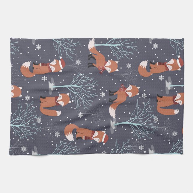 Cute Winter Fox Kitchen Towel (Horizontal)
