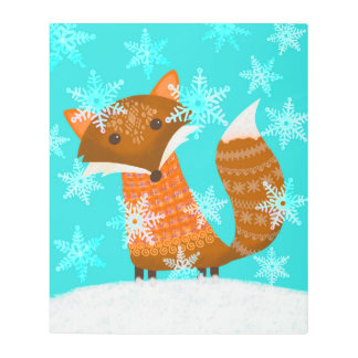 Cute Winter Fox Metal Wall Art