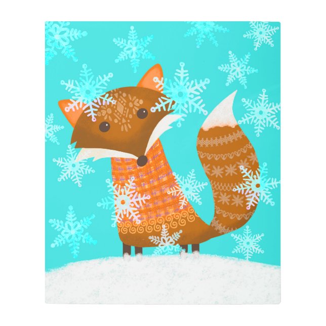 Cute Winter Fox Metal Wall Art (Front)