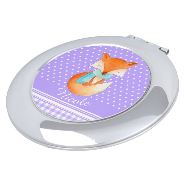 Cute winter fox purple watercolor mirror compact (Turned)