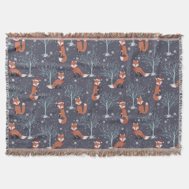 Cute Winter Fox Throw Blanket (Front)