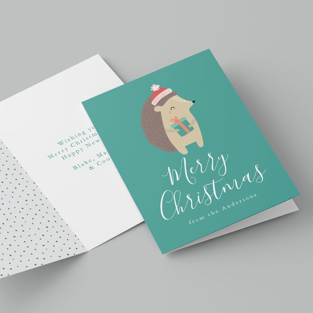 Cute Winter Friends Hedgehog Non-Photo Holiday Card (Creator Uploaded)