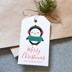 Cute Winter Friends Penguin Merry Christmas Gift Tags