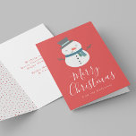 Cute Winter Friends Snowman Non-Photo Holiday Card<br><div class="desc">Spread holiday cheer with a cute snowman holiday greeting card. The front of the non-photo holiday card features a snowman wearing a hat and winter scarf with "Merry Christmas" displayed below in a white, modern calligraphy script against a red background. Personalize the front of the card by adding your name....</div>