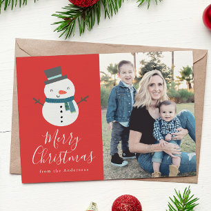 Cute Winter Friends Snowman Photo Holiday Card