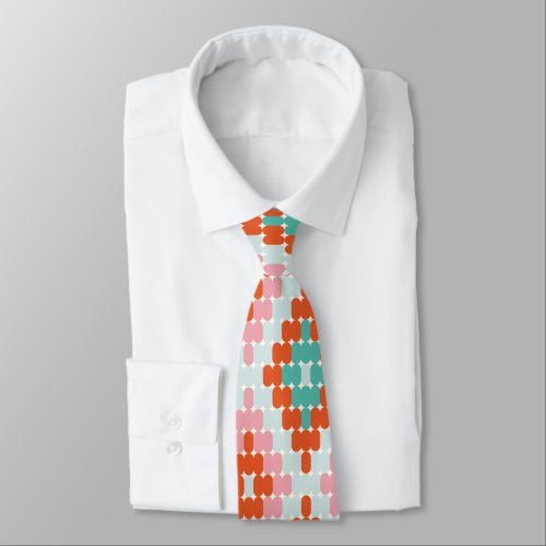 Cute Winter Geometric Diamond Pattern Teal Pink  Neck Tie