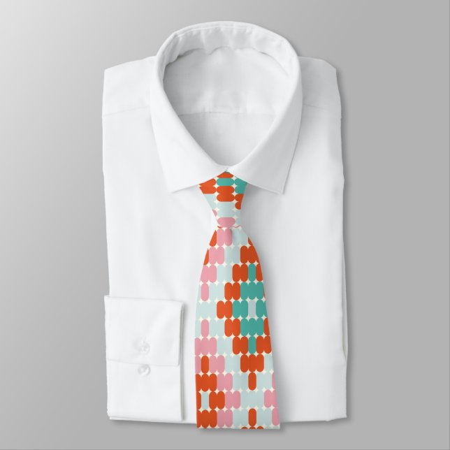 Cute Winter Geometric Diamond Pattern Teal Pink  Neck Tie (Tied)