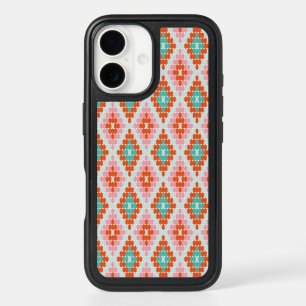 Cute Winter Geometric Diamond Pattern Teal Pink    iPhone 16 Case