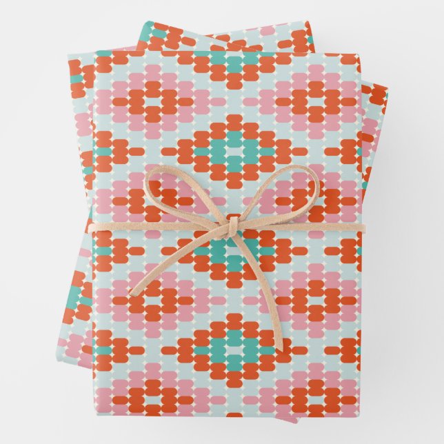 Cute Winter Geometric Diamond Pattern Teal Pink   Wrapping Paper Sheets (In situ)