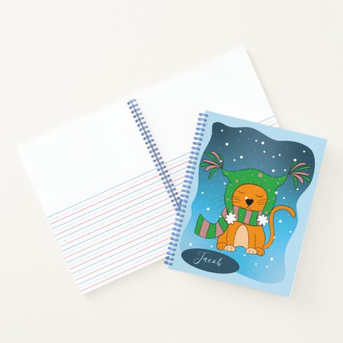 Cute Winter Ginger Cat Kid Personalized Notebook