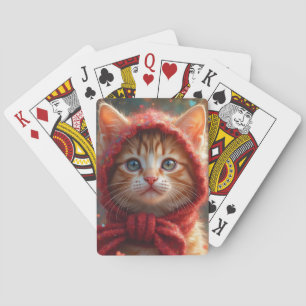 CUTE WINTER GINGER CHRISTMAS CAT playing cards