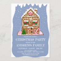 Cute Winter Gingerbread Candy House Christmas Invitation