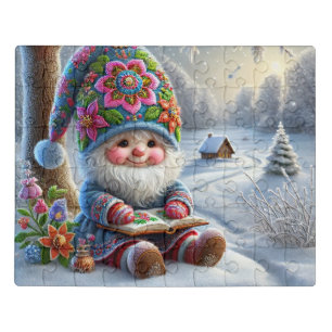Cute Winter Gnome in a Cozy Winter Landscape Jigsaw Puzzle