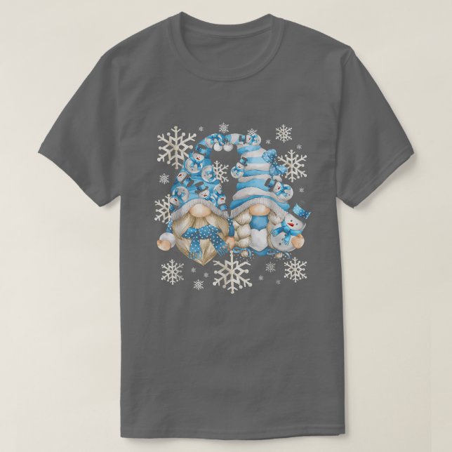 Cute Winter Gnomes With Snowflakes Snowball Decor  T-Shirt (Design Front)