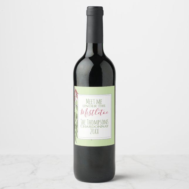 Cute Winter Greenery Christmas Wine Label (Front)