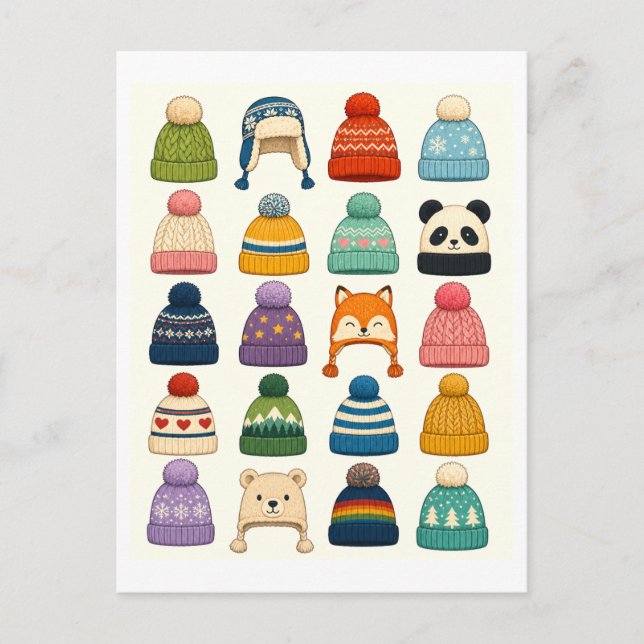 Cute Winter Hat Collage Postcard (Front)