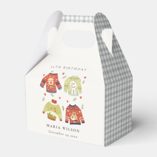 Cute Winter Heart Ugly Sweater Any Age Birthday Favor Boxes