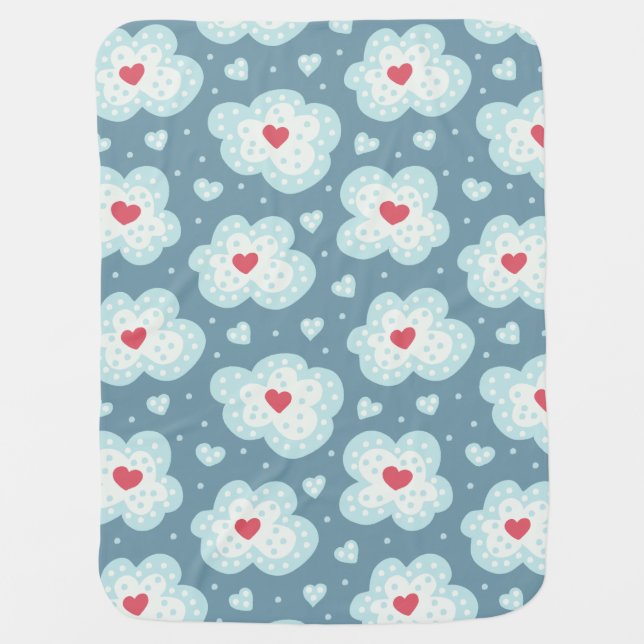 Cute Winter Hearts And Snowy Clouds Pattern Receiving Blanket (Front)