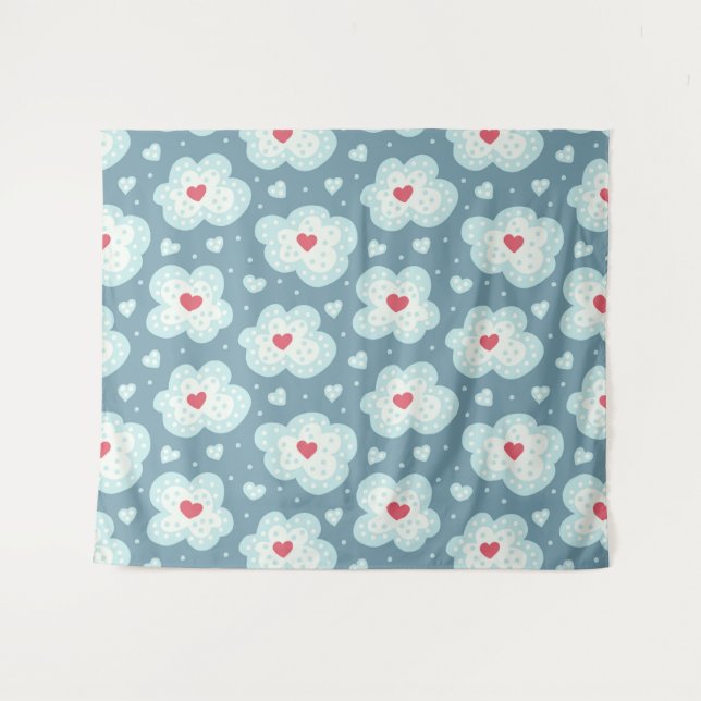 Cute Winter Hearts And Snowy Clouds Pattern Tapestry (Front (Horizontal))
