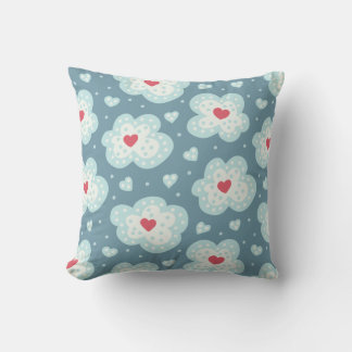 Cute Winter Hearts And Snowy Clouds Pattern Throw Pillow