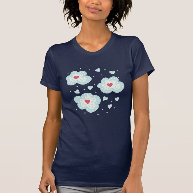 Cute Winter Hearts And Snowy Clouds T-Shirt (Front)