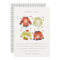 Cute Winter Hearts Leafy Ugly Sweater Baby Shower Thank You Card