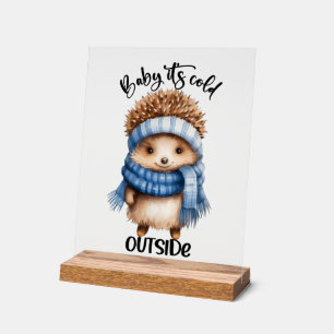Cute Winter hedgehog cold outside Acrylic Sign