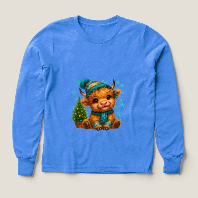 Cute Winter Highland Cow Christmas Art – Cozy Baby Tri-Blend Shirts (Design Front)