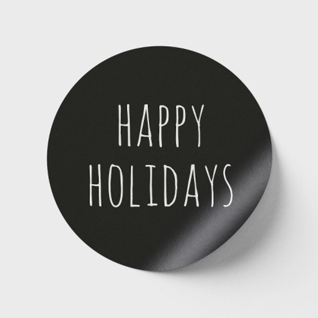 Cute Winter Holiday | Black Minimalist Christmas Classic Round Sticker (Creator Uploaded)