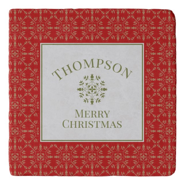 Cute Winter Holiday Christmas Monogram Trivet (Front)