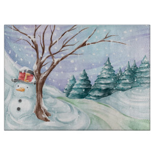 Cute Winter Holiday Snowman Christmas Cutting Board