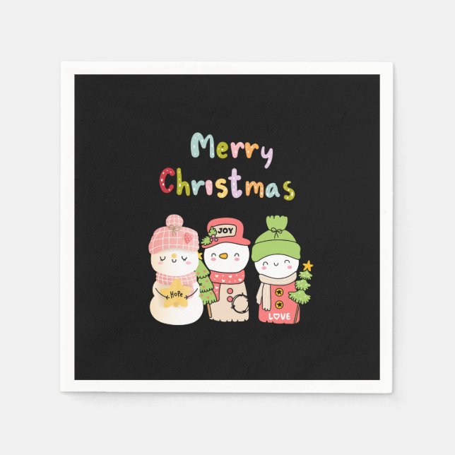 Cute Winter Holiday Snowman Hope Peace Love Napkins (Front)