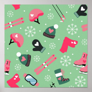 Cute Winter Holiday Sports Pattern Poster