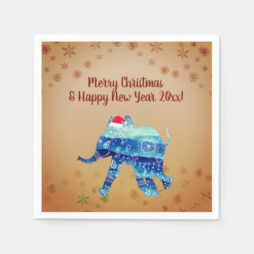 Cute Winter Holidays Elephant Drawing  Napkins